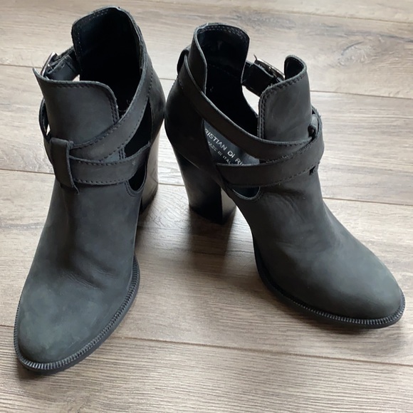 Christian Di Rocco Charcoal Leather Booties - Size 38 - Picture 6 of 7